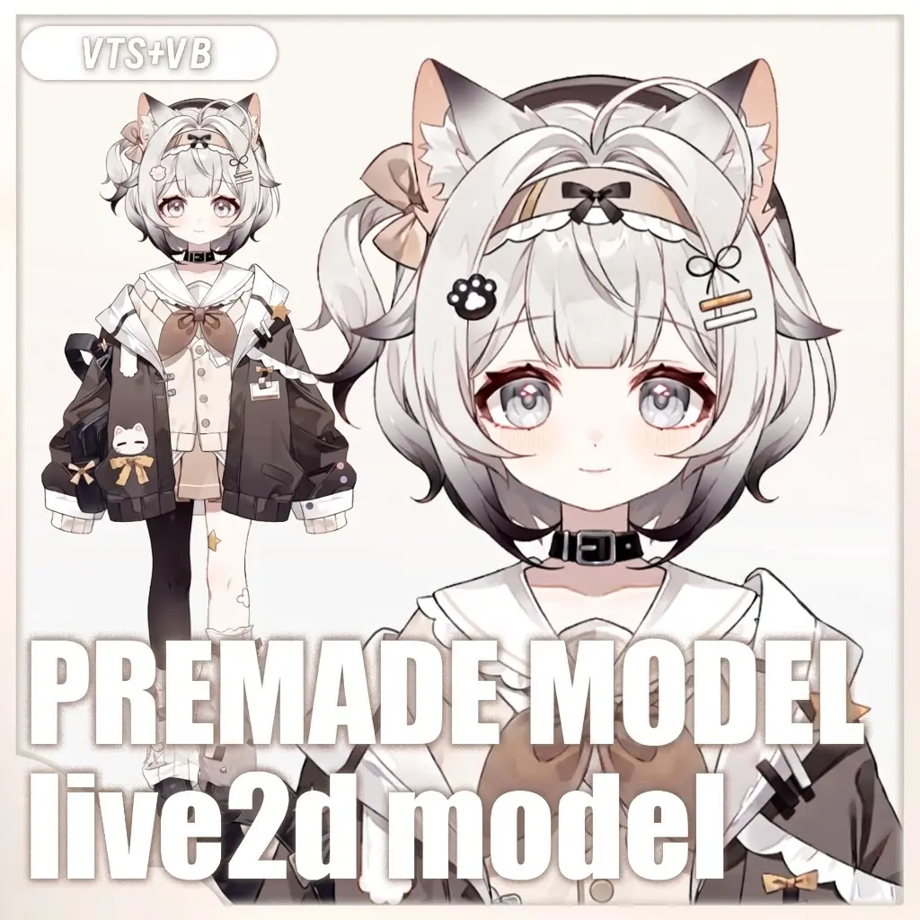 Custom Live2D VTuber Model | Siamese Cat JK Girl Avatar | VTube Studio Anime Avatar | Premade VTuber Model